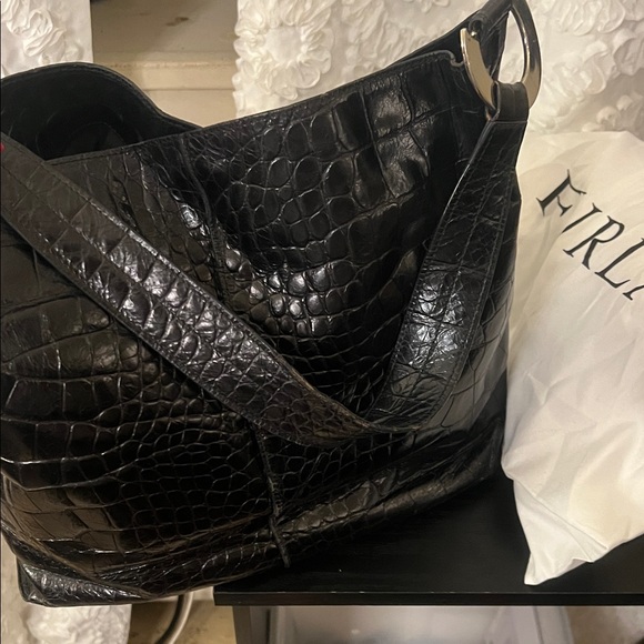 Black Croc-Embossed Leather Furla Tote Bag - Picture 1 of 1